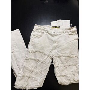 Spark Mens Flare Fit Distressed Frayed White Denim Jeans 40x36 Streetwear